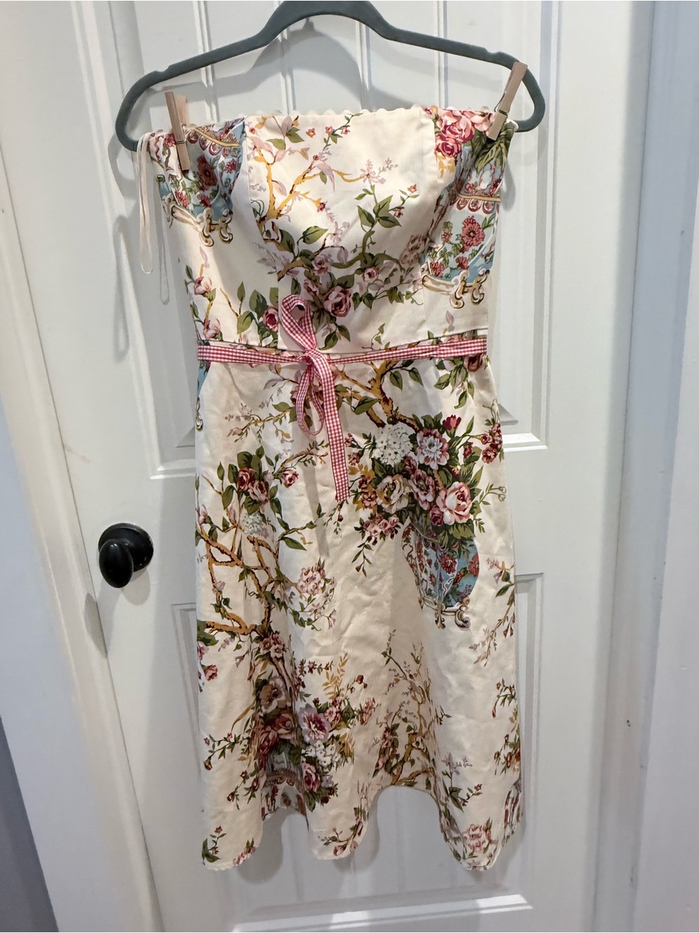 Moda International Strapless Floral Print Summer Dress in Cream Sz 6